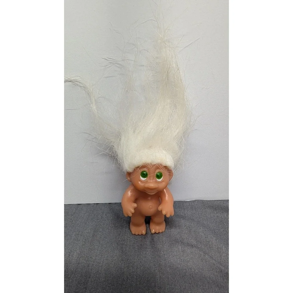 DAM Troll Doll 1985 3in White Hair Green Eyes Vintage Collectible Vinyl
